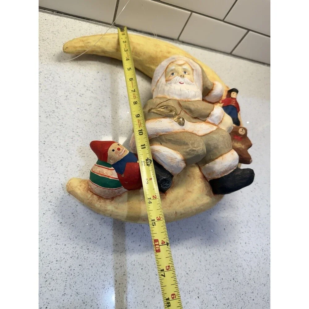 Santa Moon Christmas Decor Paper Mache Christmas Santa Claus Hand Painted 15
